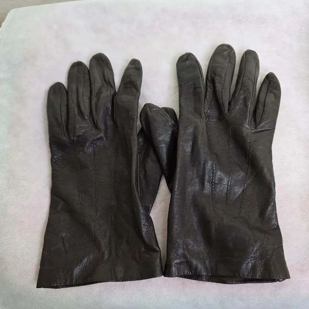 Vintage Women's Brown Leather Gloves 100% Pure Silk Lining Made in England